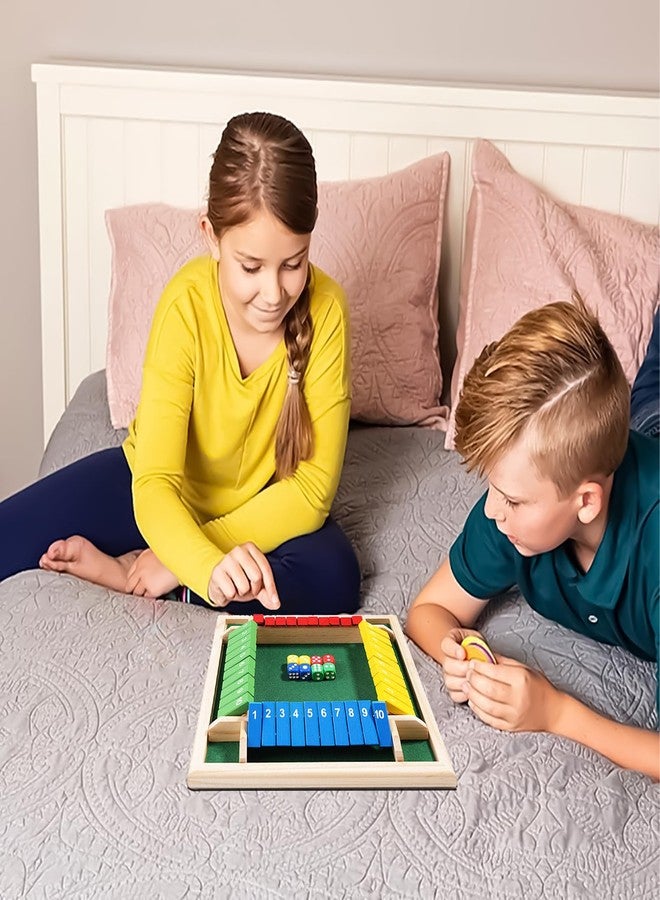 Billowvolve Shut The Box Dice Game 1-4 Players 10 Numbers Wooden Dice Game Traditional Bar Table Mat Game Enhances Math and Decision-Making Skills for Kids and Adults - Image 4